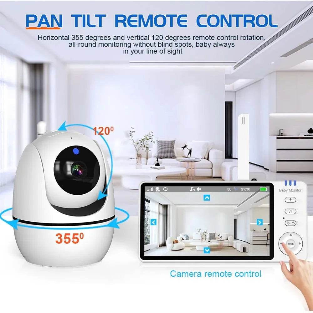 Babyphone Vidéo 5 Pouces Avec Caméra PTZ Et Vision Nocturne