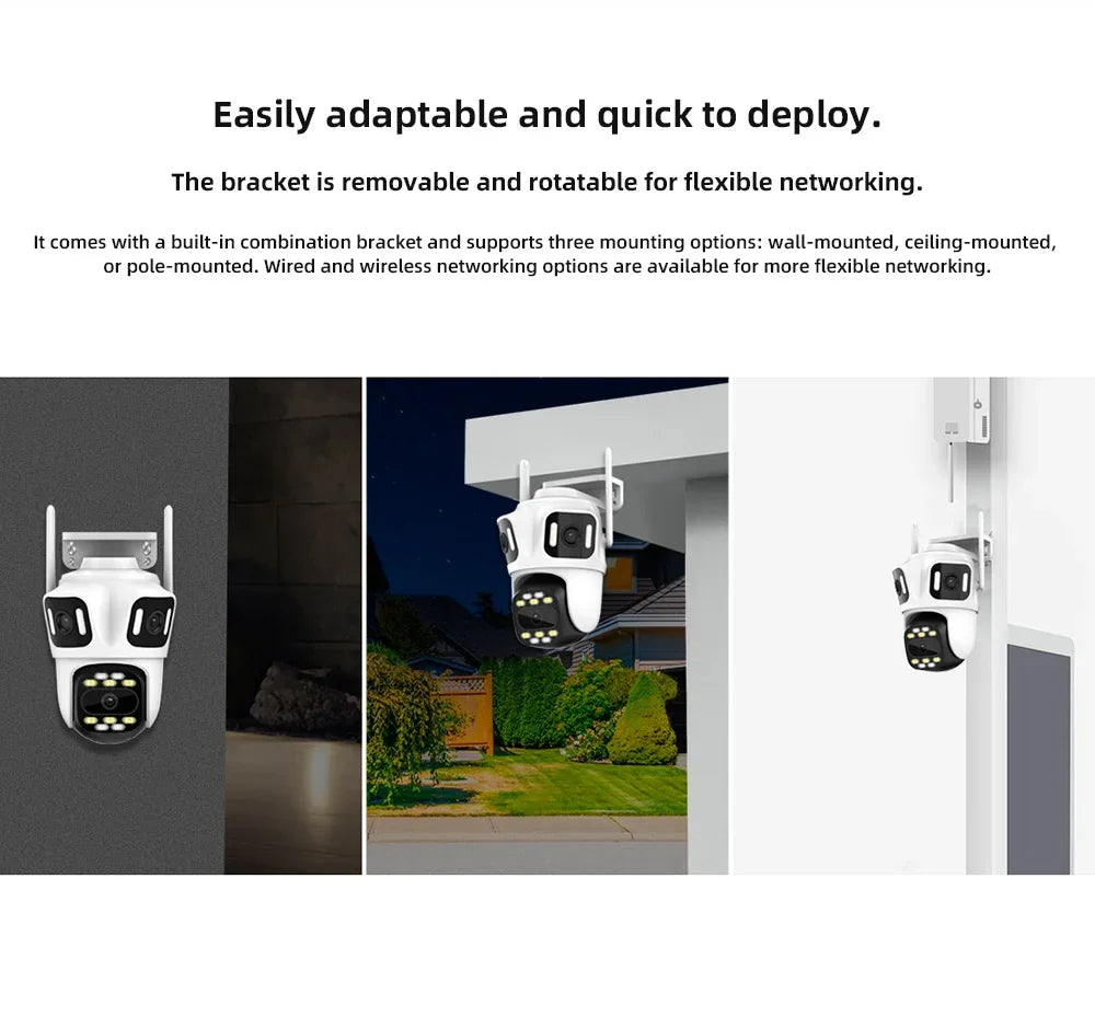 Caméra De Surveillance Extérieure PTZ Triple Objectif Wi-Fi