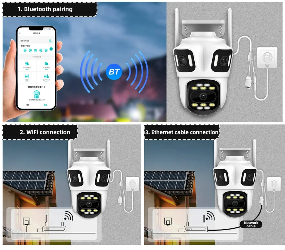 Caméra PTZ Extérieure Wi-Fi À Triple Objectif